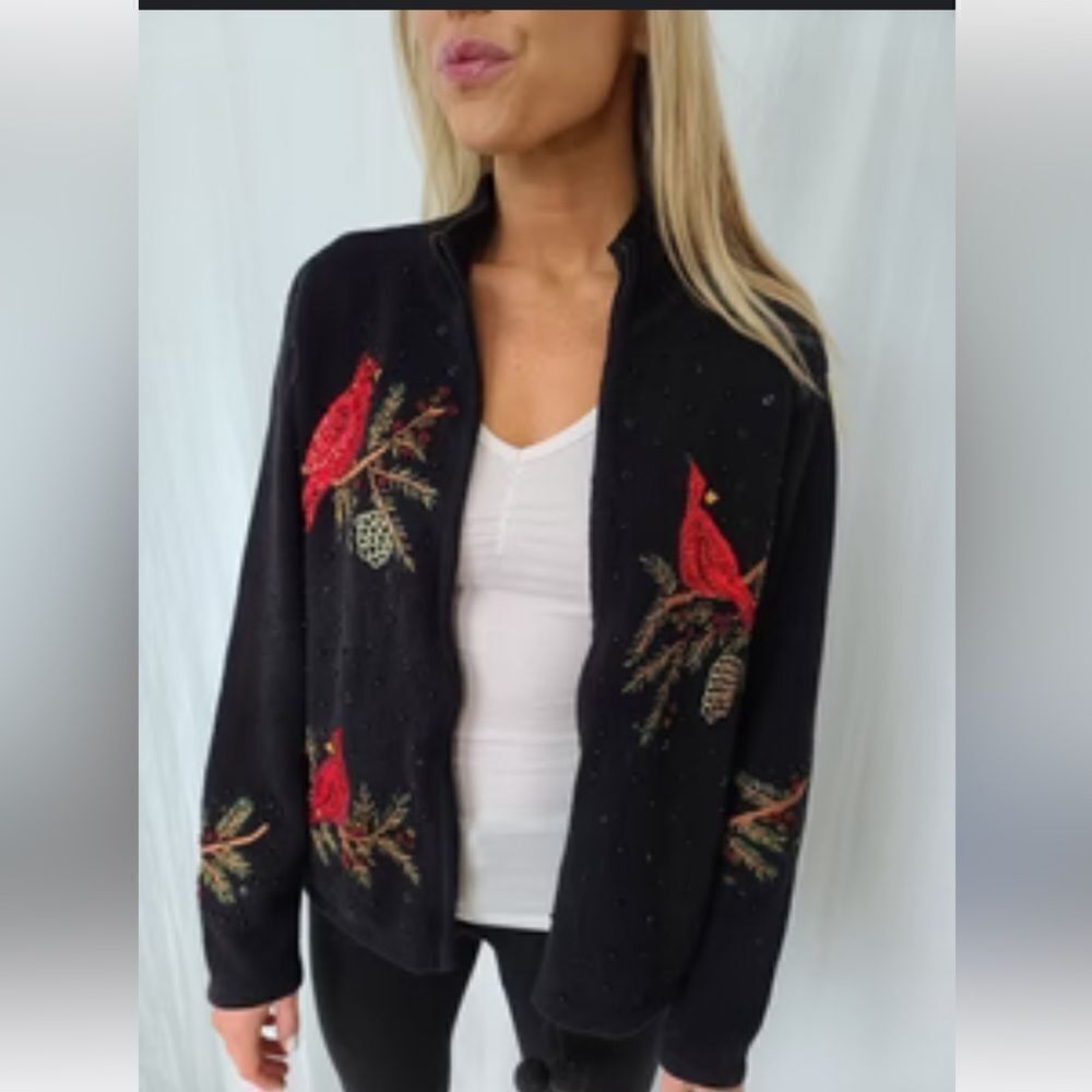VINTAGE LARGE CHRISTMAS CARDINALâHOLIDAY SEQUIN SWEATER HEIRLOOM COLLECTIBLES